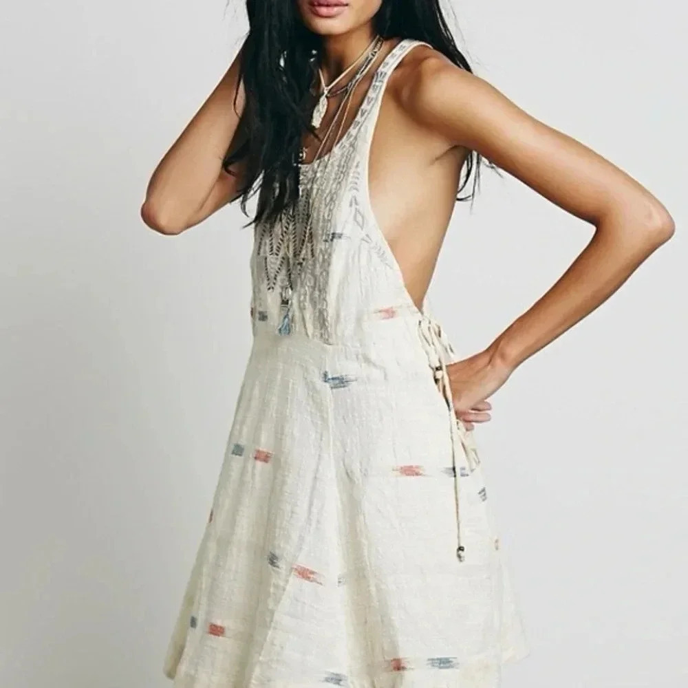 Free People Cream Patterned Mini Dress with Subtle Multicolor Accents - Picture 3 of 8